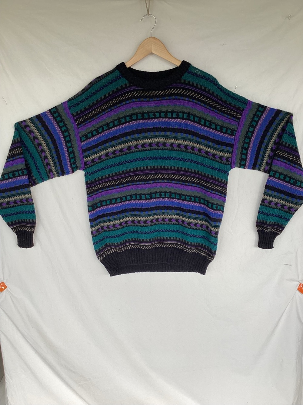 Vintage Alps 3D Knit cable sweater geometric print made in USA